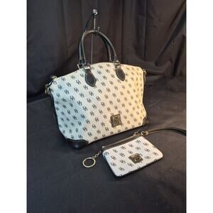Dooney & Bourke Black & White Logo Purse Hand bag Satchel bag & Matching Wallet